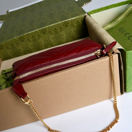 GUCCI 26S GG MARMONT MINI SHOULDER BAG 20 IN RED CALFSKIN