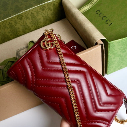 GUCCI 26S GG MARMONT MINI SHOULDER BAG 20 IN RED CALFSKIN