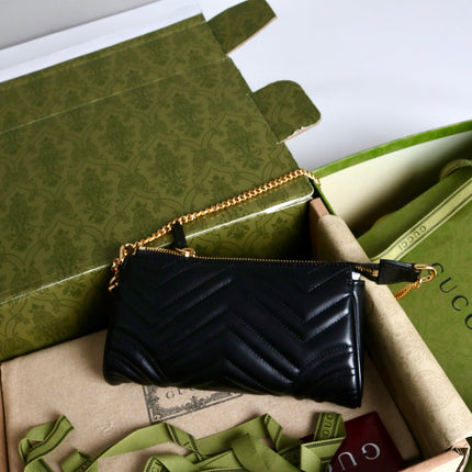 GUCCI 26S GG MARMONT MINI SHOULDER BAG 20 IN BLACK CALFSKIN