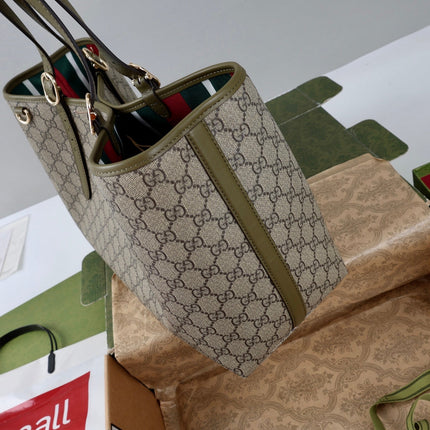 GUCCI 26S TOTE BAG 38 IN OLIVE GREEN CANVAS AND CALFSKIN TRIM