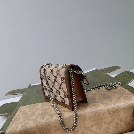 GUCCI 26S CROSSBODY BAG 16 IN BEIGE CANVAS WITH BROWN CALFSKIN TRIM