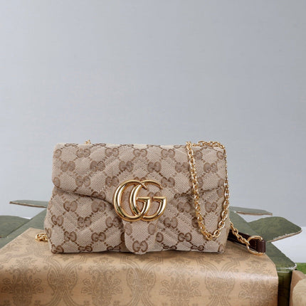 GUCCI 26S SHOULDER BAG 18 IN BEIGE CANVAS WITH GG LOGO GOLD
