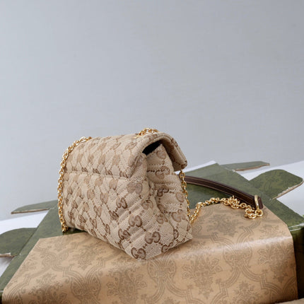GUCCI 26S SHOULDER BAG 18 IN BEIGE CANVAS WITH GG LOGO GOLD