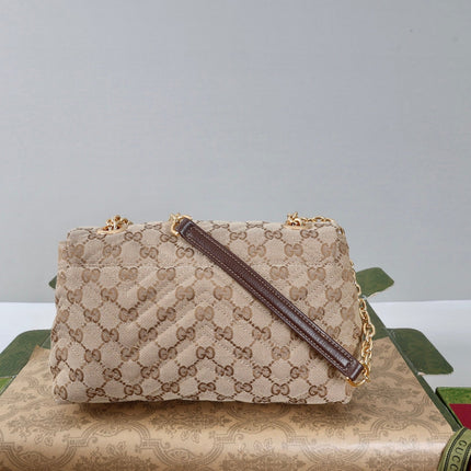 GUCCI 26S SHOULDER BAG 23 IN BEIGE CANVAS WITH GG LOGO GOLD