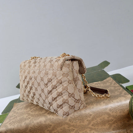 GUCCI 26S SHOULDER BAG 23 IN BEIGE CANVAS WITH GG LOGO GOLD