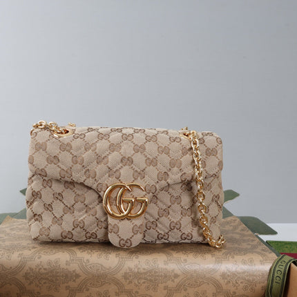 GUCCI 26S SHOULDER BAG 23 IN BEIGE CANVAS WITH GG LOGO GOLD