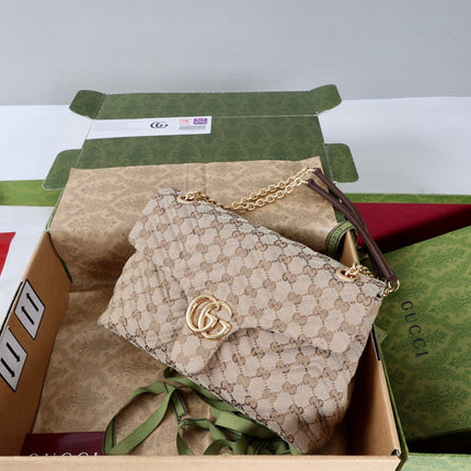 GUCCI 26S SHOULDER BAG 31 IN BEIGE CANVAS WITH GG LOGO GOLD