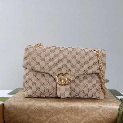 GUCCI 26S SHOULDER BAG 31 IN BEIGE CANVAS WITH GG LOGO GOLD