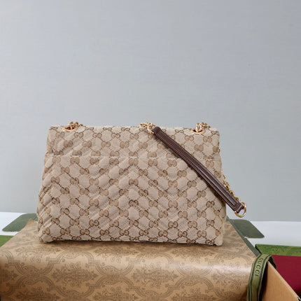 GUCCI 26S SHOULDER BAG 31 IN BEIGE CANVAS WITH GG LOGO GOLD