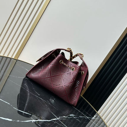 CHANEL 26S HOBO BAG 22 IN BURGUNDY RED PERFORATED CALFSKIN GOLD HARDWARE