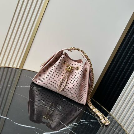 CHANEL 26S HOBO BAG 22 IN LIGHT PINK PERFORATED CALFSKIN GOLD HARDWARE