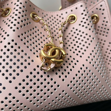 CHANEL 26S HOBO BAG 22 IN LIGHT PINK PERFORATED CALFSKIN GOLD HARDWARE