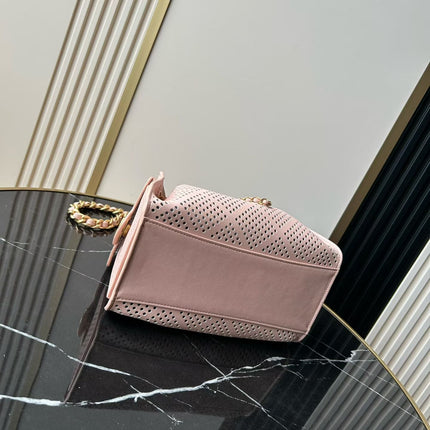 CHANEL 26S HOBO BAG 22 IN LIGHT PINK PERFORATED CALFSKIN GOLD HARDWARE