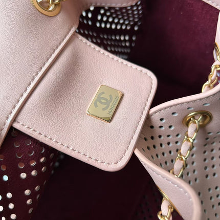 CHANEL 26S HOBO BAG 22 IN LIGHT PINK PERFORATED CALFSKIN GOLD HARDWARE