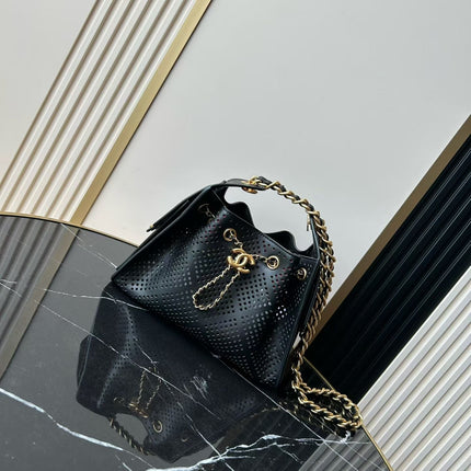 CHANEL 26S HOBO BAG 22 IN BLACK PERFORATED CALFSKIN GOLD HARDWARE