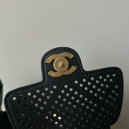 CHANEL 26S HOBO BAG 22 IN BLACK PERFORATED CALFSKIN GOLD HARDWARE