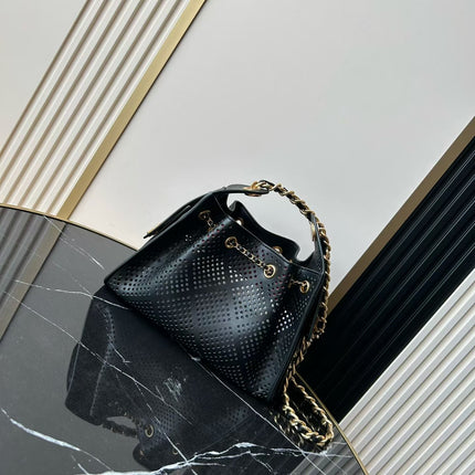 CHANEL 26S HOBO BAG 22 IN BLACK PERFORATED CALFSKIN GOLD HARDWARE
