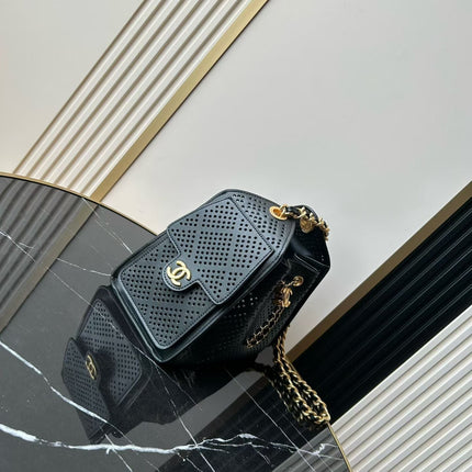 CHANEL 26S HOBO BAG 22 IN BLACK PERFORATED CALFSKIN GOLD HARDWARE