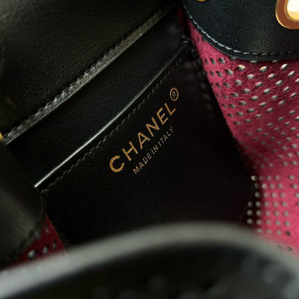 CHANEL 26S HOBO BAG 22 IN BLACK PERFORATED CALFSKIN GOLD HARDWARE