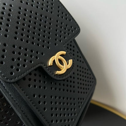 CHANEL 26S HOBO BAG 22 IN BLACK PERFORATED CALFSKIN GOLD HARDWARE