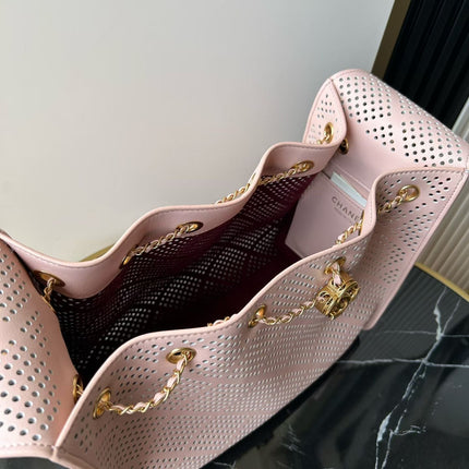 CHANEL 26S HOBO BAG MEDIUM 30 IN LIGHT PINK PERFORATED CALFSKIN GOLD HARDWARE