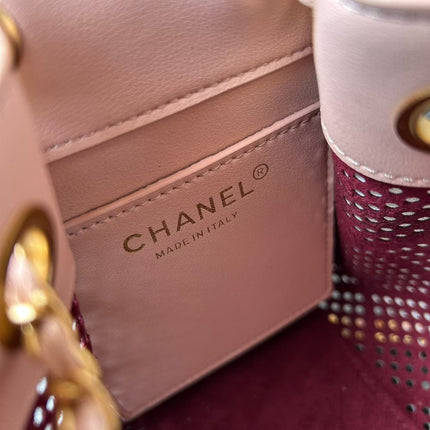CHANEL 26S HOBO BAG MEDIUM 30 IN LIGHT PINK PERFORATED CALFSKIN GOLD HARDWARE