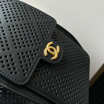 CHANEL 26S HOBO BAG MEDIUM 30 IN BLACK PERFORATED CALFSKIN GOLD HARDWARE
