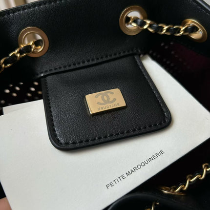 CHANEL 26S HOBO BAG MEDIUM 30 IN BLACK PERFORATED CALFSKIN GOLD HARDWARE