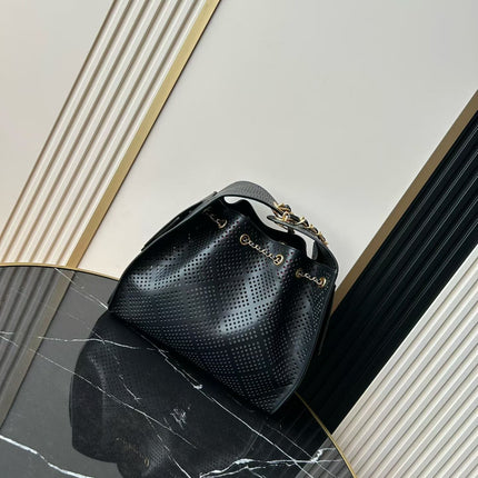 CHANEL 26S HOBO BAG MEDIUM 30 IN BLACK PERFORATED CALFSKIN GOLD HARDWARE