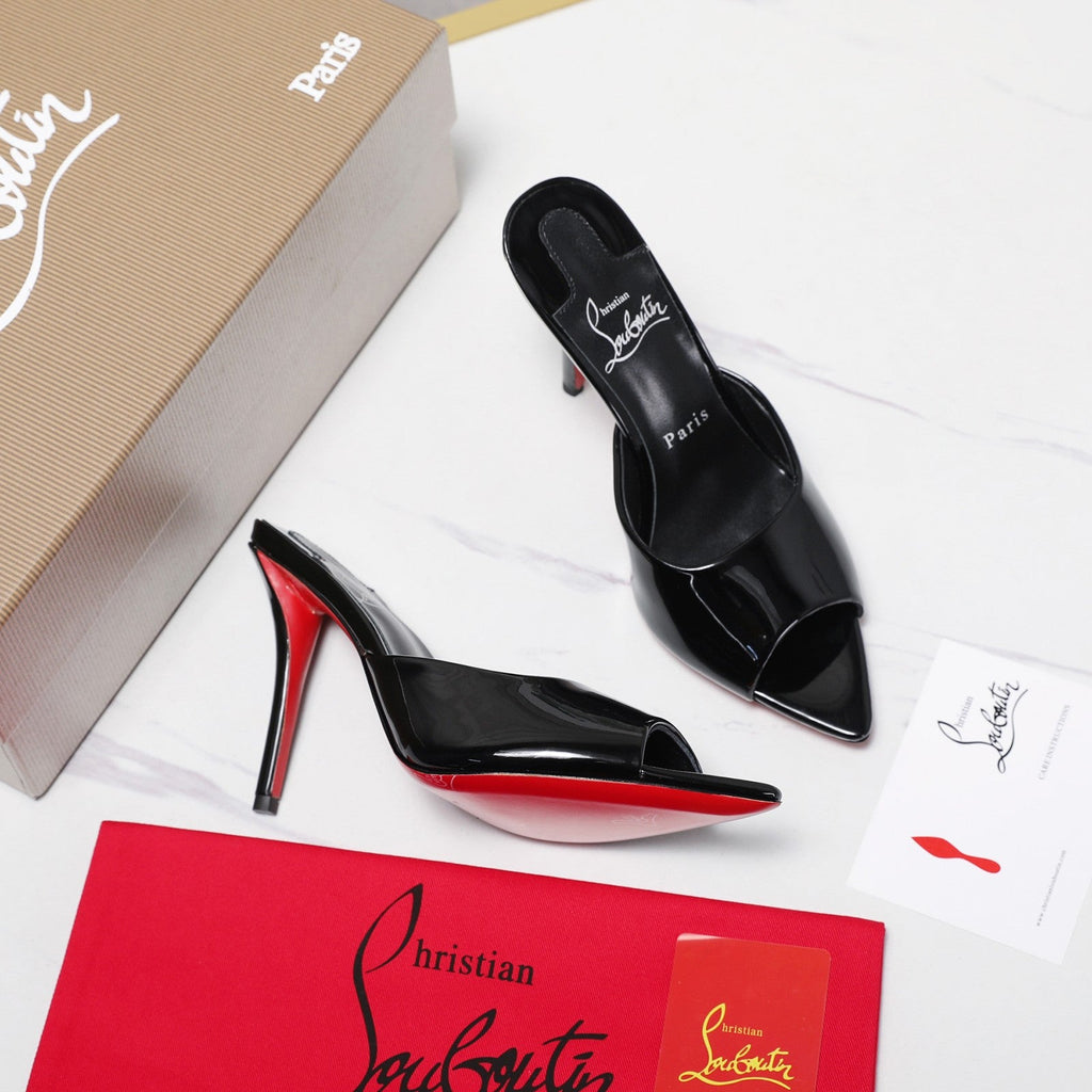 DOLLY SLIDE SANDALS 100MM IN BLACK CALFSKIN