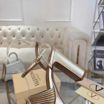 VALENTINO 26S PLATFORM SANDALS 110 MM IN METALLIC GOLD CALFSKIN WITH GOLD HARDWARE