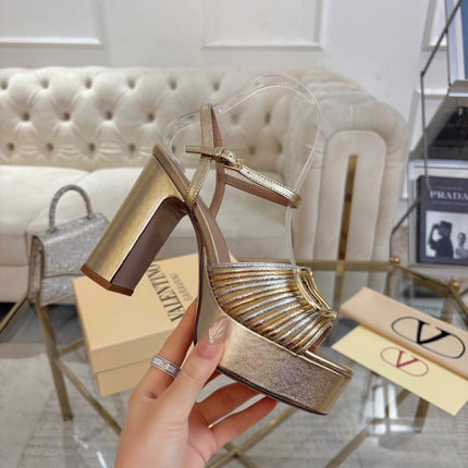 VALENTINO 26S PLATFORM SANDALS 110 MM IN METALLIC GOLD CALFSKIN WITH GOLD HARDWARE