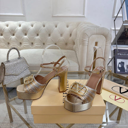 VALENTINO 26S PLATFORM SANDALS 110 MM IN METALLIC GOLD CALFSKIN WITH GOLD HARDWARE