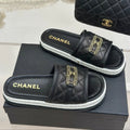 DIAMOND QUILTED CHAIN LAZY SLIPPERS IN BLACK LAMBSKIN