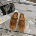 CHLOÉ 26S HIGH-HEELED MULES IN BROWN WOOL