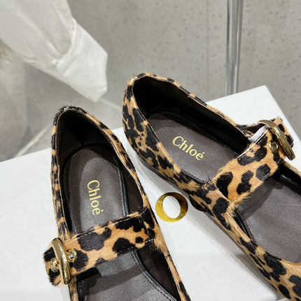 CHLOÉ 26S MARY JANE FLATS IN LEOPARD PRINT PONY HAIR
