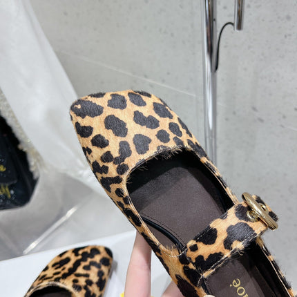 CHLOÉ 26S MARY JANE FLATS IN LEOPARD PRINT PONY HAIR