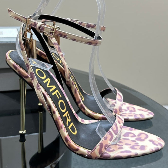 PADLOCK POINTY SANDAL 10 CM IN COLORFUL CALFSKIN