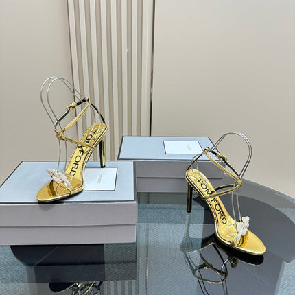 HIGH-HEELED 10 CM SANDAL IN GOLD LAMBSKIN