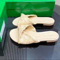 BLINK FLAT MULE IN PALE YELLOW INTRECCIATO LEATHER