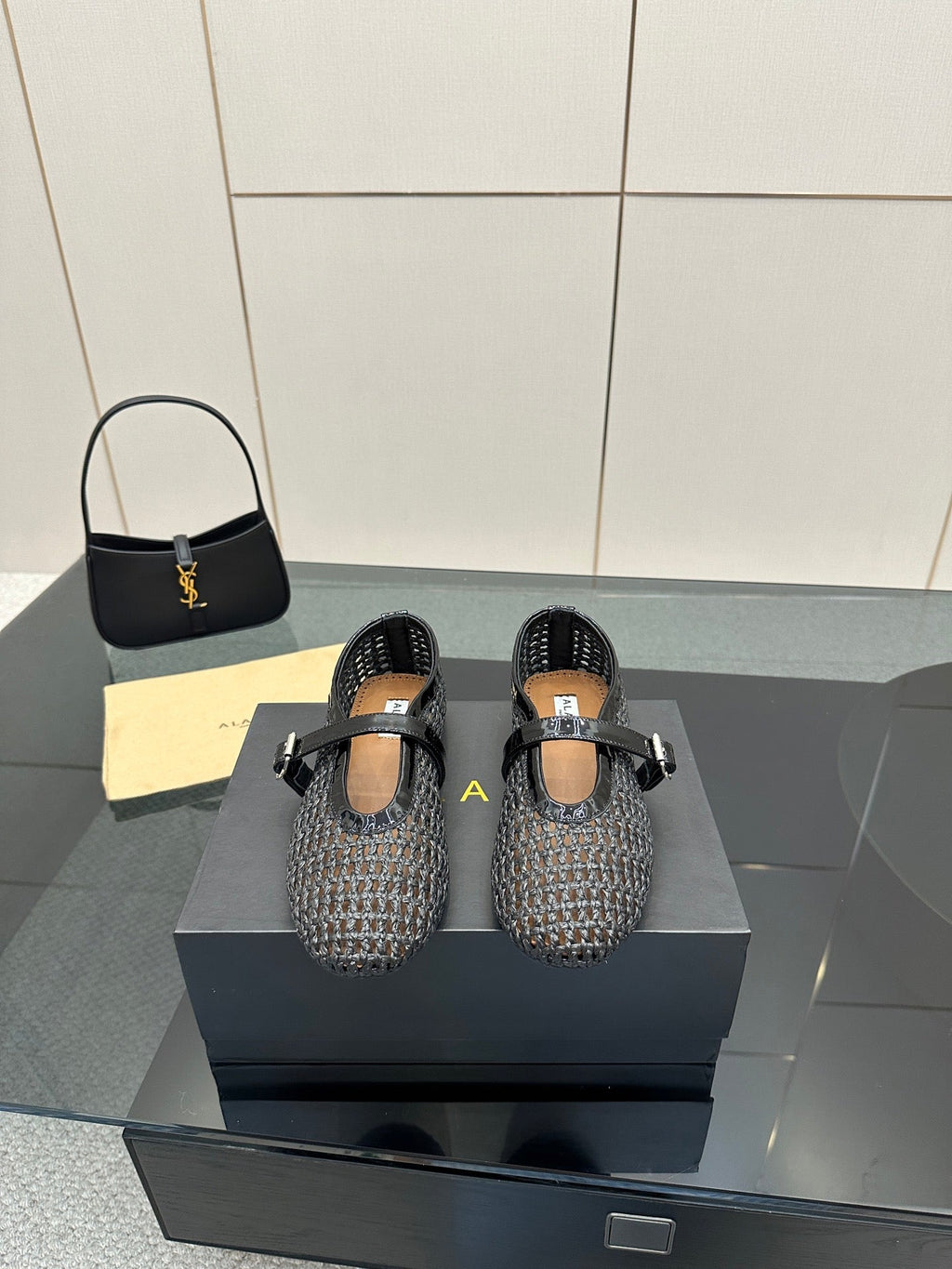 ALAIA MARY JANE FLAT 25S IN BLACK WOVEN MESH
