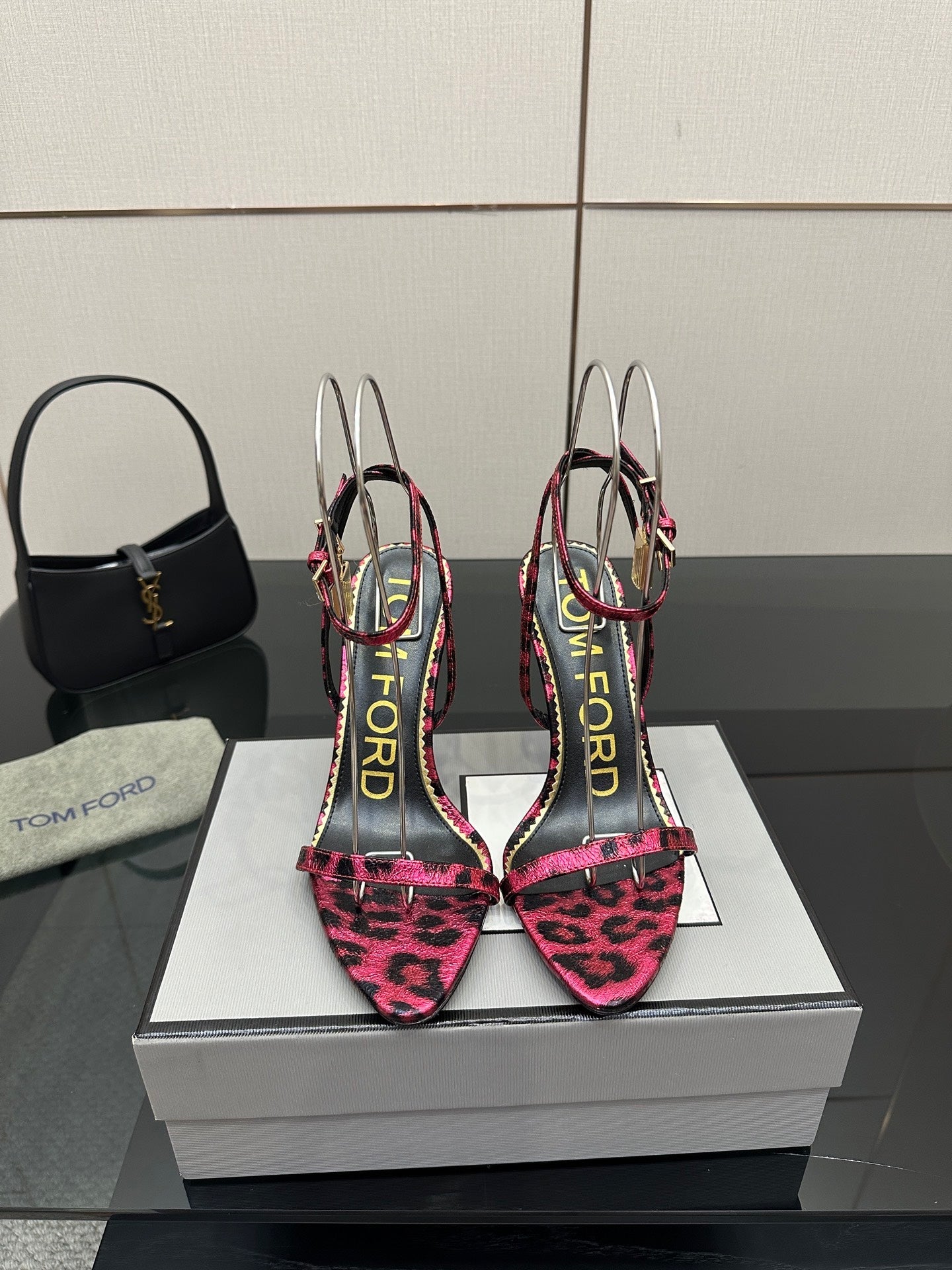 TOM FORD 26S HEELED SANDALS 100 MM IN LEOPARD PRINT CALFSKIN STYLE 5
