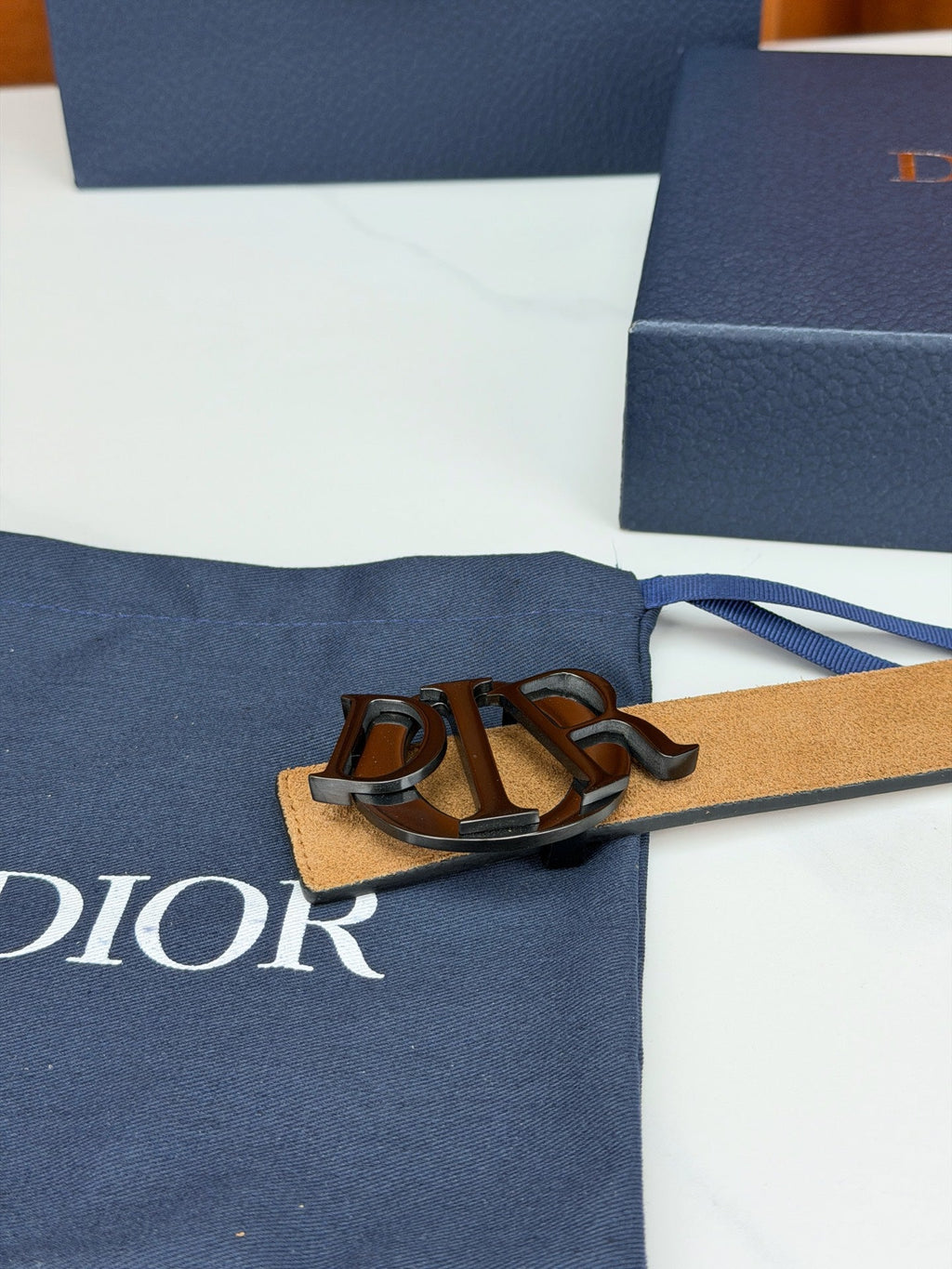 DIOR 26S CD LOGO BELT IN BROWN SUEDE CALFSKIN BLACK HARDWARE