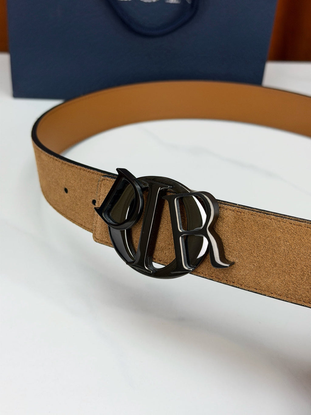 DIOR 26S CD LOGO BELT IN BROWN SUEDE CALFSKIN BLACK HARDWARE