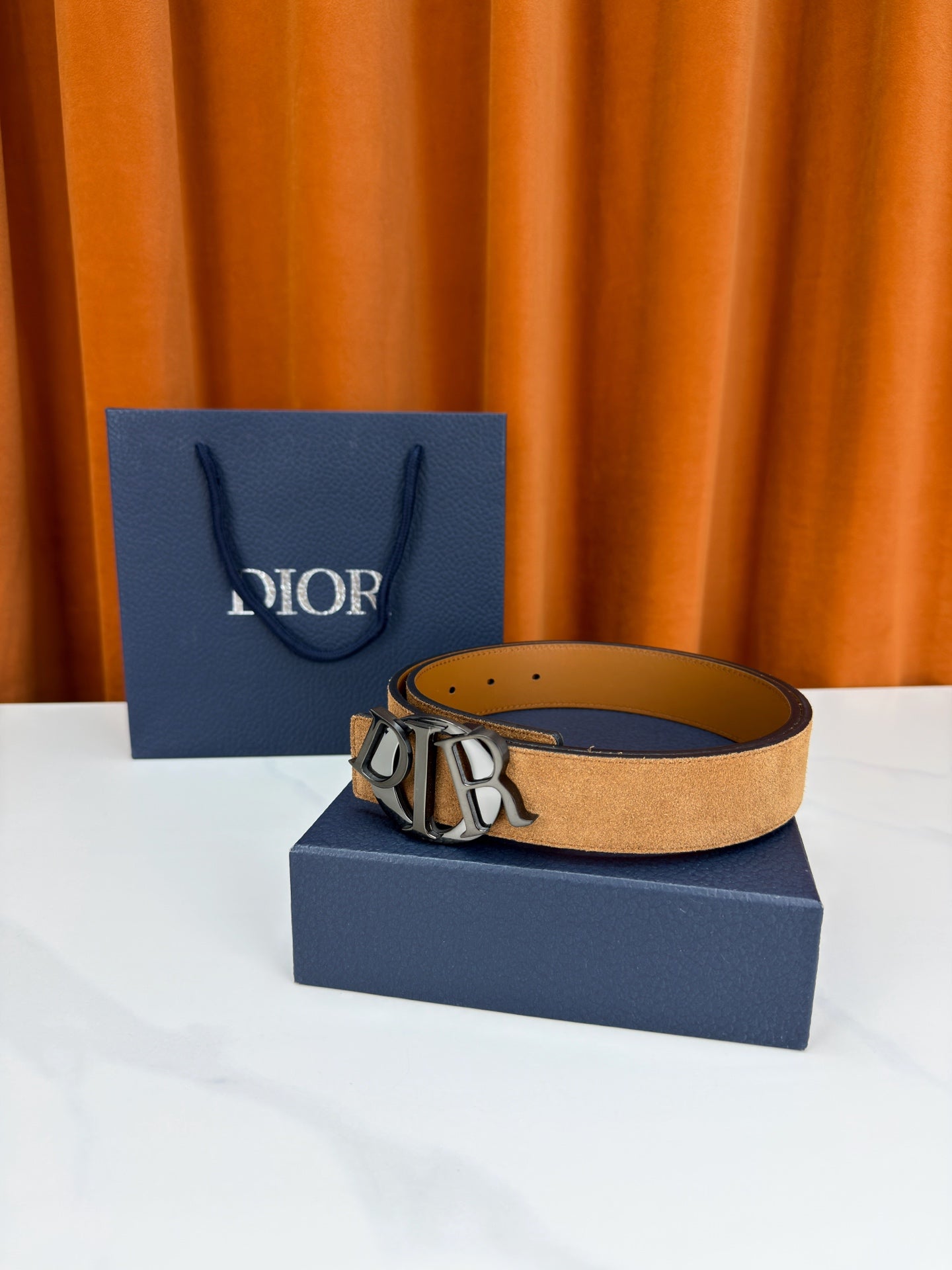 DIOR 26S CD LOGO BELT IN BROWN SUEDE CALFSKIN BLACK HARDWARE
