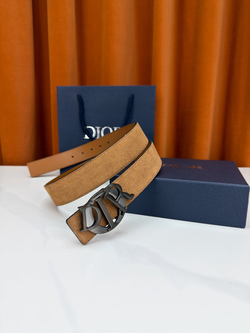 DIOR 26S CD LOGO BELT IN BROWN SUEDE CALFSKIN BLACK HARDWARE