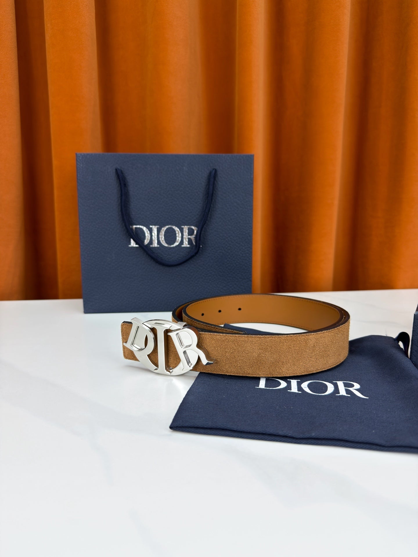DIOR 26S CD LOGO BELT IN BROWN SUEDE CALFSKIN SILVER HARDWARE