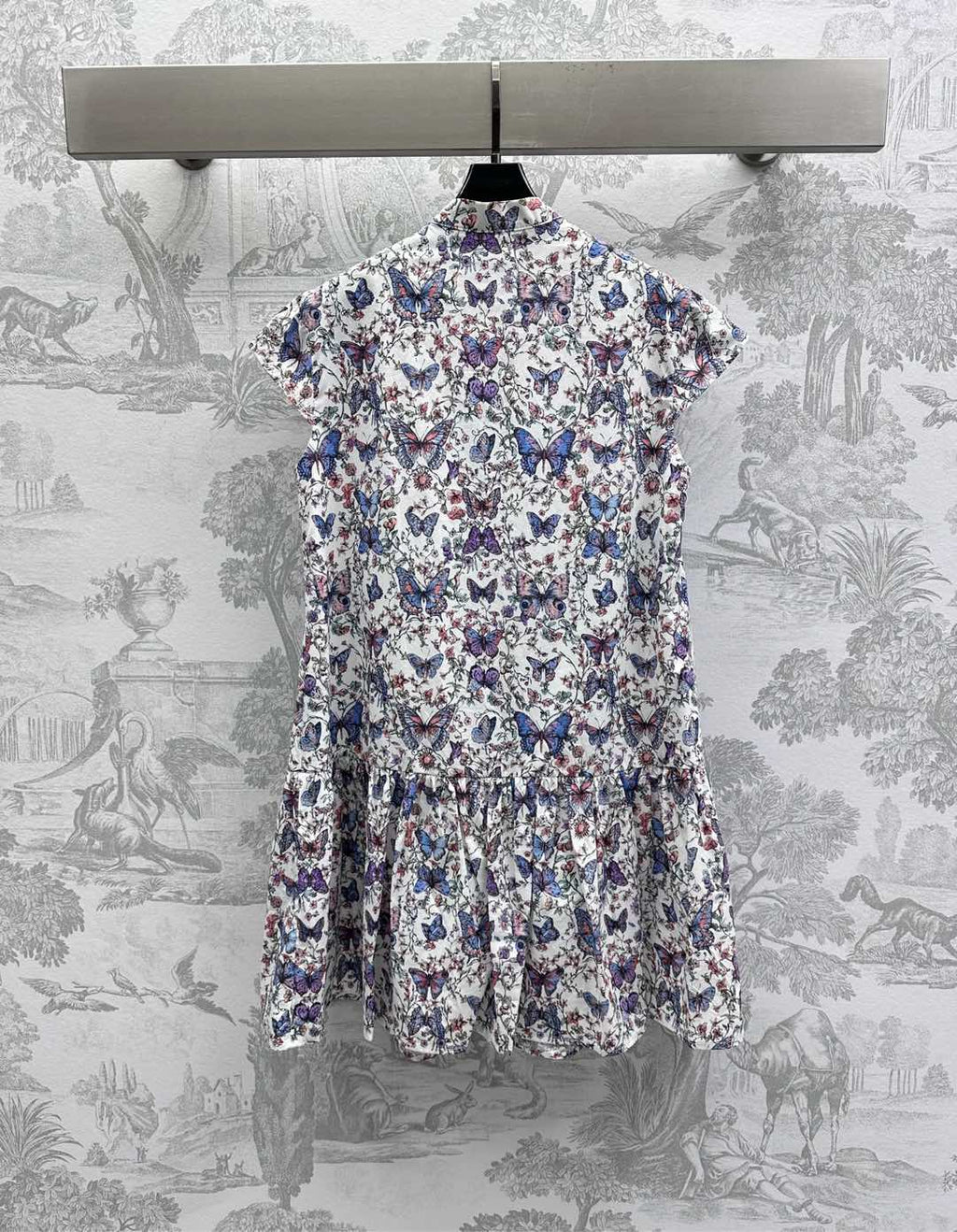 CD Short Dress White Cotton Muslin with Multicolor Motif