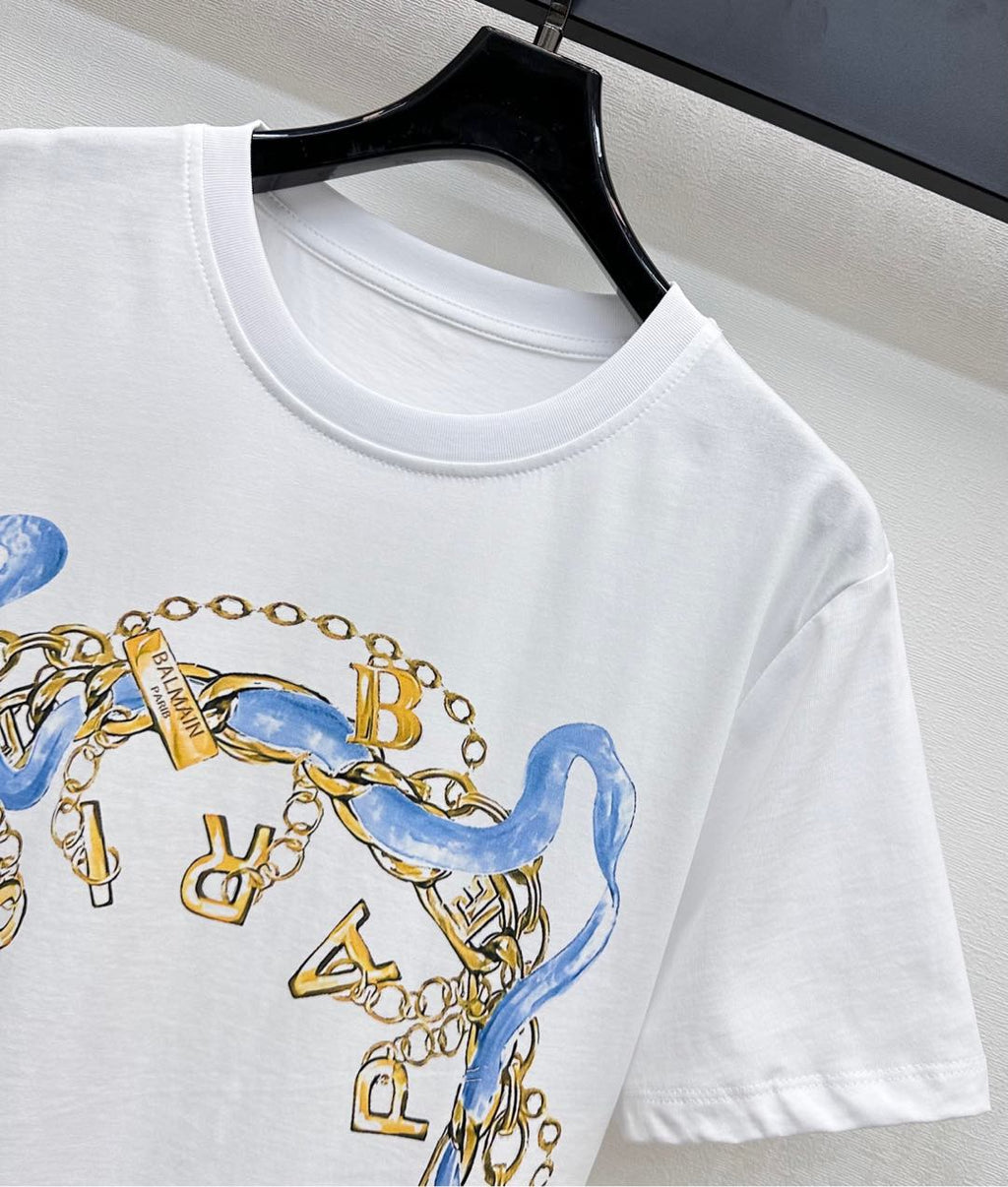 BALMAIN WHITE COTTON T-SHIRT 263722
