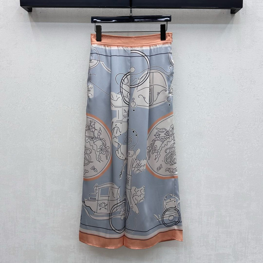 HERMES 26S CROPPED WIDE LEG SILK PANTS 584
